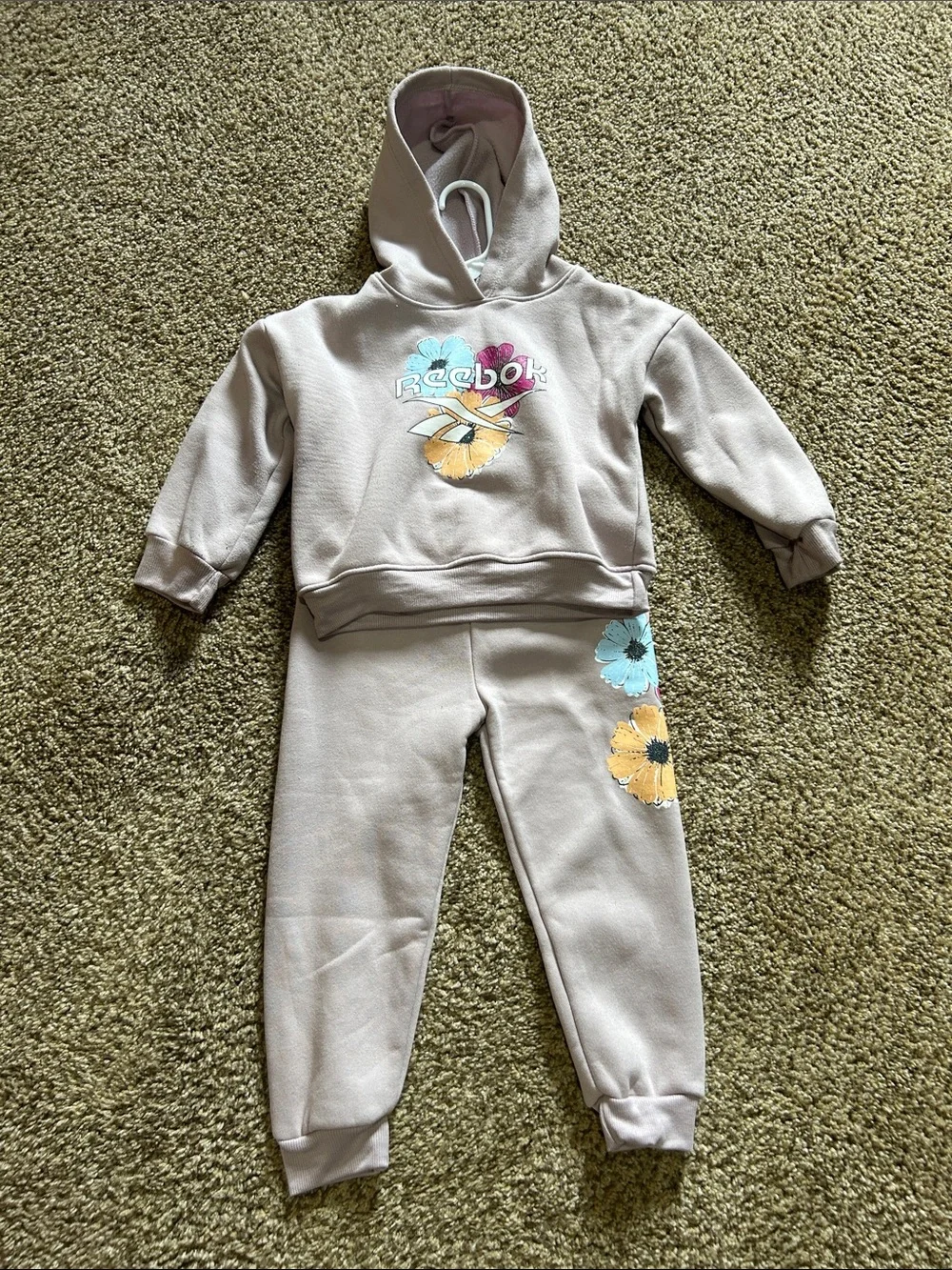 Reebok Girls Lilac Purple Hoodie & Joggers with Floral Graphics